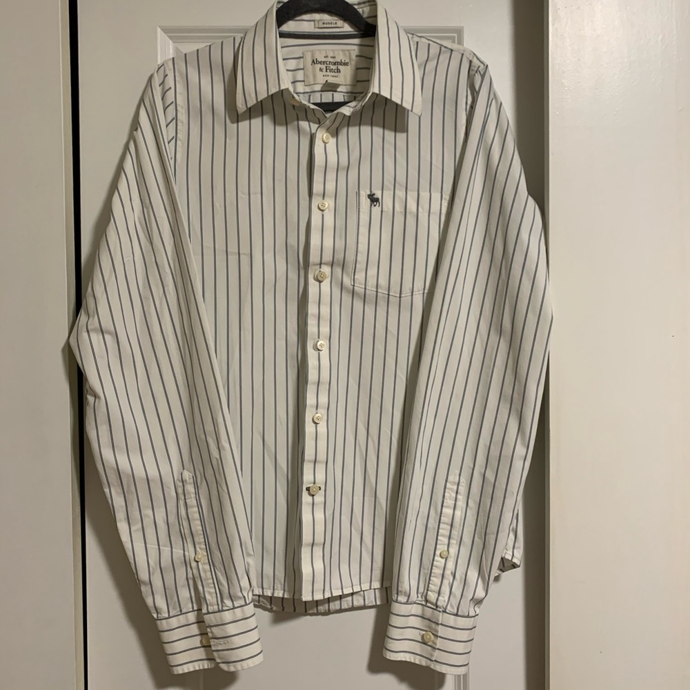 Abercrombie White / Blue pinstripe button up shirt